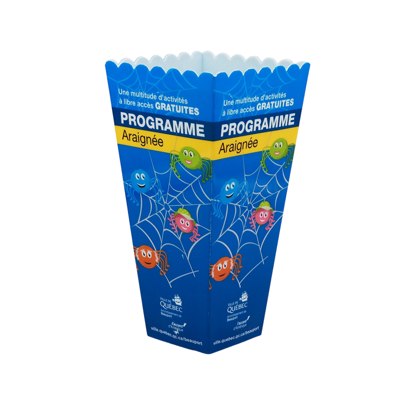 Cubo de palomitas de maíz con temática de película y estampado de encaje