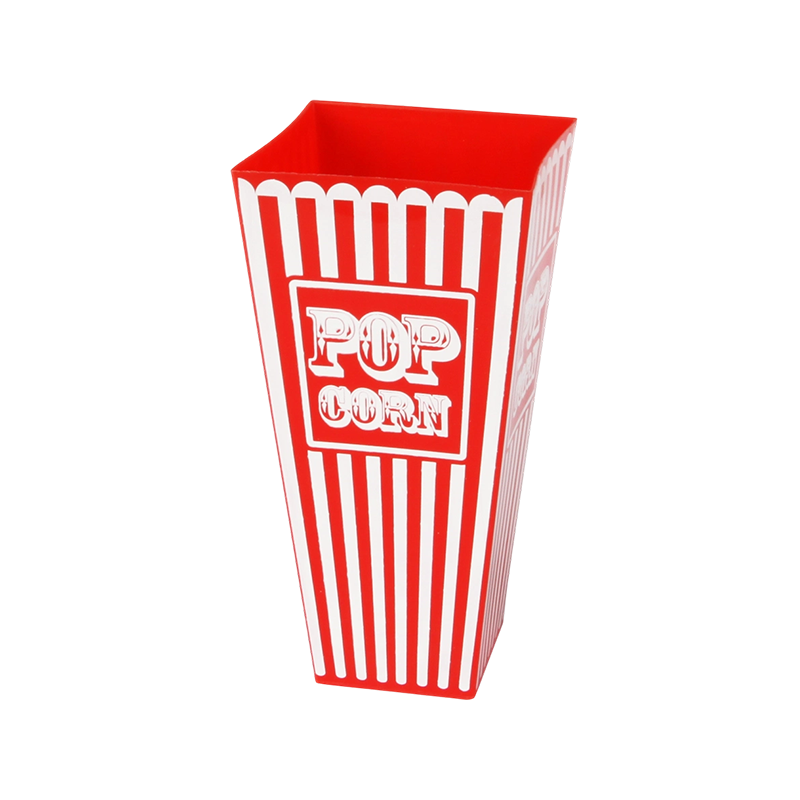 Cubo de palomitas de maíz a rayas rojas y blancas